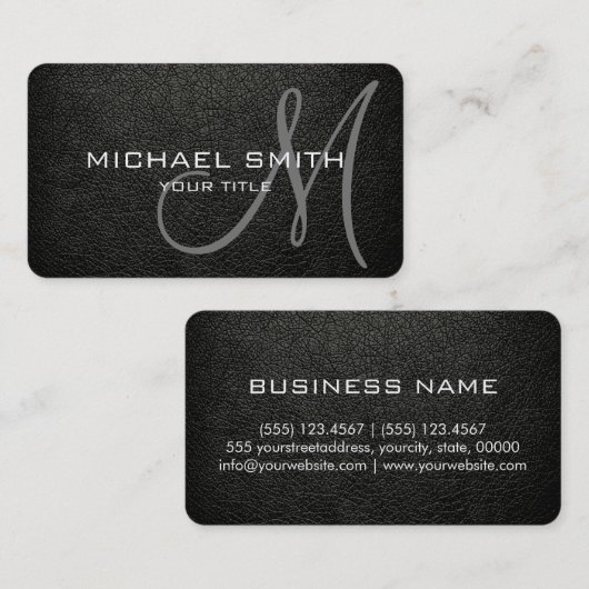 Monogram Zwart olijf Lederen Look Visitekaartje (Voorkant / Achterkant)