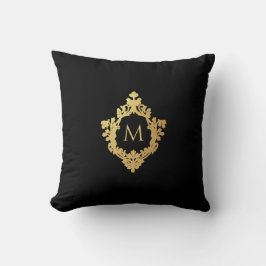 Monogram Zwart Onecht Gouden Crest Elegant Antiek  Kussen