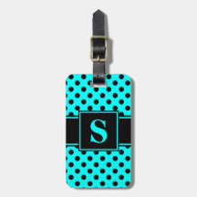 Monogram Zwart op Aqua Blauwe Stippen