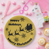 Monogram Zwart op Goud Vrolijk Kerstmis | Papieren Bordje (Feest)