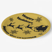 Monogram Zwart op Goud Vrolijk Kerstmis | Papieren Bordje (Gekanteld)