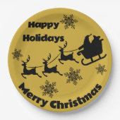 Monogram Zwart op Goud Vrolijk Kerstmis | Papieren Bordje (Voorkant)