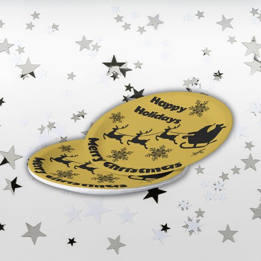 Monogram Zwart op Goud Vrolijk Kerstmis | Papieren Bordje