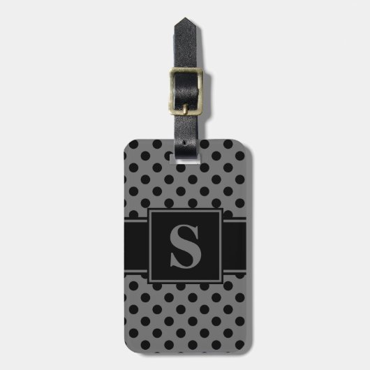 Monogram Zwart op Grijs Stippenpatroon Bagagelabel (Voorkant verticaal)