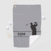 Monogram zwart op grijze Silhouette Golfer Golfhanddoek (Insitu)