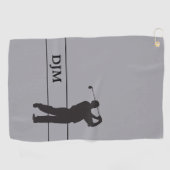 Monogram zwart op grijze Silhouette Golfer Golfhanddoek (Horizontaal)