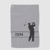 Monogram zwart op grijze Silhouette Golfer Golfhanddoek (Voorkant)
