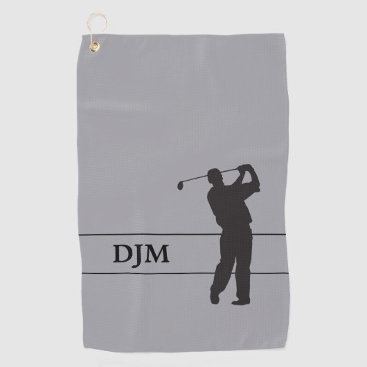 Monogram zwart op grijze Silhouette Golfer Golfhanddoek (Voorkant)