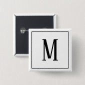Monogram zwart op witte vierkante knop button 5,1 cm (Voorkant /achterkant)