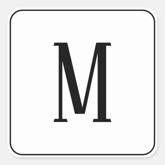 Monogram zwart op witte vierkante sticker (Voorkant)
