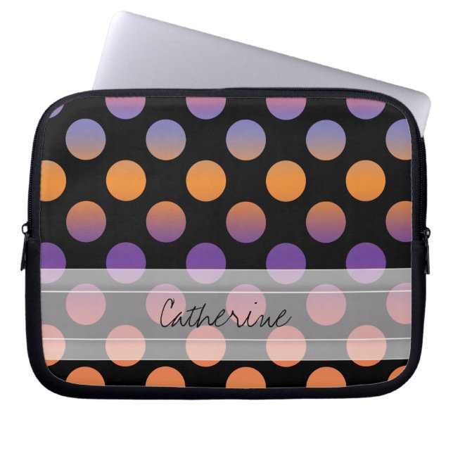 Monogram zwart Oranje Paars rood pooienvlek Laptop Sleeve (Voorkant)