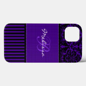 Monogram zwart, Paarse Damask Stripe iPad Air Case (Achterkant (horizontaal))