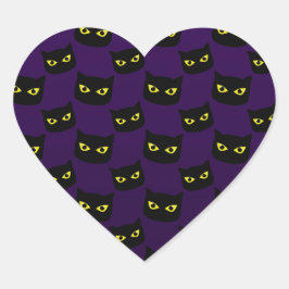 Monogram zwart-paarse kattenpatroon hart sticker