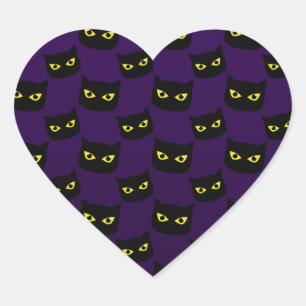 Monogram zwart-paarse kattenpatroon hart sticker