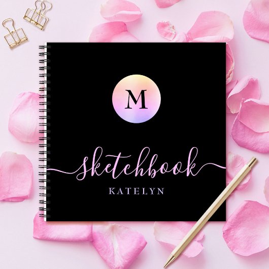 Monogram Zwart Paarse Roze Ombre Eenvoudig Schetsb Notitieboek