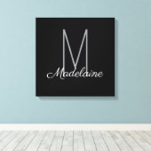 Monogram Zwart Persoonlijk Elegant Modern Canvas Afdruk (Insitu (Houten vloer))