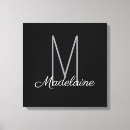 Monogram Zwart Persoonlijk Elegant Modern Canvas Afdruk