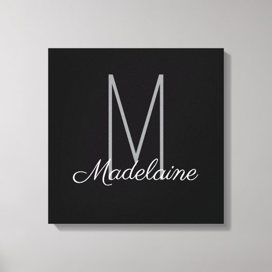 Monogram Zwart Persoonlijk Elegant Modern Canvas Afdruk (Voorkant)