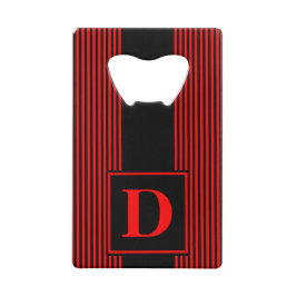 Monogram zwart/rode streep creditkaart flessenopener