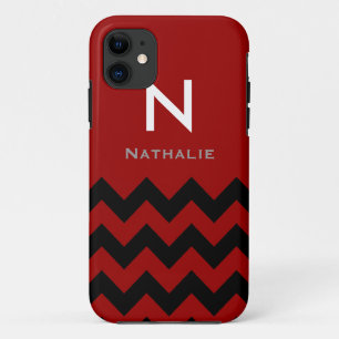 Monogram zwart/rood Chevron iPhone 11 Hoesje