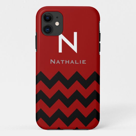 Monogram zwart/rood Chevron Case-Mate iPhone Case (Achterkant)