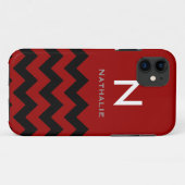 Monogram zwart/rood Chevron Case-Mate iPhone Case (Achterkant (horizontaal))