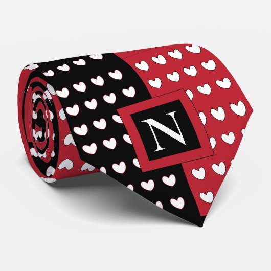 Monogram zwart rood wit hart monogram stropdas (Opgerold)