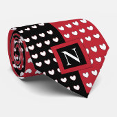 Monogram Zwart Rood Wit Harten Monogram Stropdas (Opgerold)