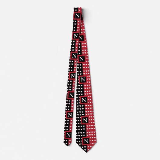 Monogram Zwart Rood Wit Harten Monogram Stropdas (Achterkant)