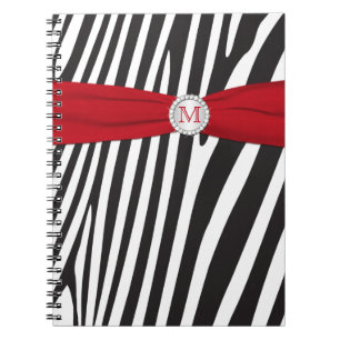 Monogram zwart Rood Witte Zebra Striped Notitieboe Notitieboek