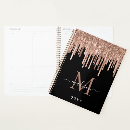 Monogram zwart Roos Gold Driving Metaal Glitter Planner (Display)