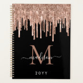 Monogram zwart Roos Gold Driving Metaal Glitter Planner (Voorkant)