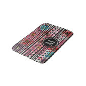 Monogram Zwart Roze Blauw Azteeks Bloemen Patroon Badmat (Gekanteld)