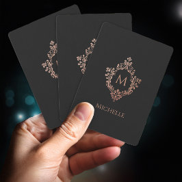 Monogram Zwart Roze Elegant  Crest Initiaal Pokerkaarten