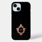 Monogram Zwart Roze Elegant Roos Gold Crest Case-Mate iPhone Case (Achterkant)