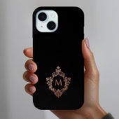 Monogram Zwart Roze Elegant Roos Gold Crest Case-Mate iPhone Case