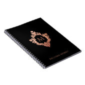 Monogram Zwart Roze Elegant Roos Gold Crest Naam Notitieboek (Rechterzijde)