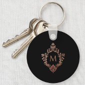 Monogram Zwart Roze Elegant Roos Goud Crest Sleutelhanger