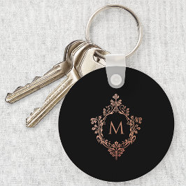 Monogram Zwart Roze Elegant Roze Goud Versierd Wap Sleutelhanger