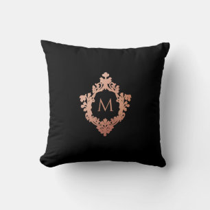Monogram Zwart Roze Goud Elegante Sierlijke Wapens Kussen