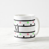 Monogram Zwart Roze Groene Polka Dots Koffiemok (Voorkant rechts)