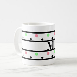 Monogram Zwart Roze Groene Polka Dots Koffiemok