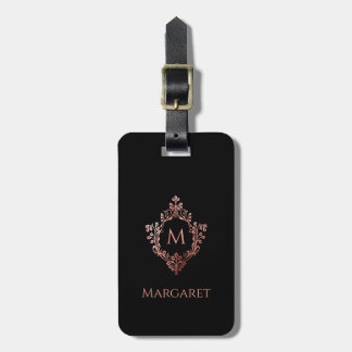 Monogram Zwart Roze Initiaal & Wapen Elegant Sierl Bagagelabel