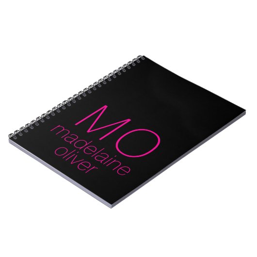 Monogram zwart roze persoonlijk notitieboek (Linkerzijde)