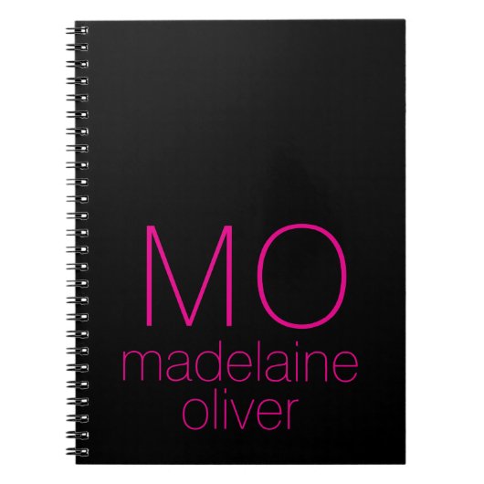 Monogram zwart roze persoonlijk notitieboek (Voorkant)