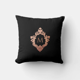 Monogram Zwart Roze Roos Goud Elegante  Crest Kussen