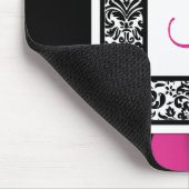Monogram zwart, Roze, White Damask Mousepad Muismat (Hoek)
