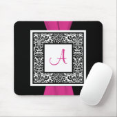 Monogram zwart, Roze, White Damask Mousepad Muismat (Met muis)