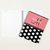 Monogram Zwart Roze Wit Polka Dots Script Planner (Display)