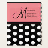Monogram Zwart Roze Wit Polka Dots Script Planner (Achterkant)